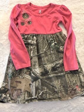 Browning toddler girl camo camouflage Pink embroidered dress Sz 3T EUC B